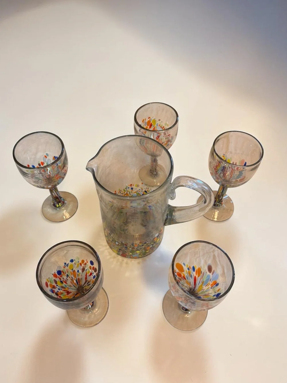 Hand Blown Pitcher & 5 Glasses